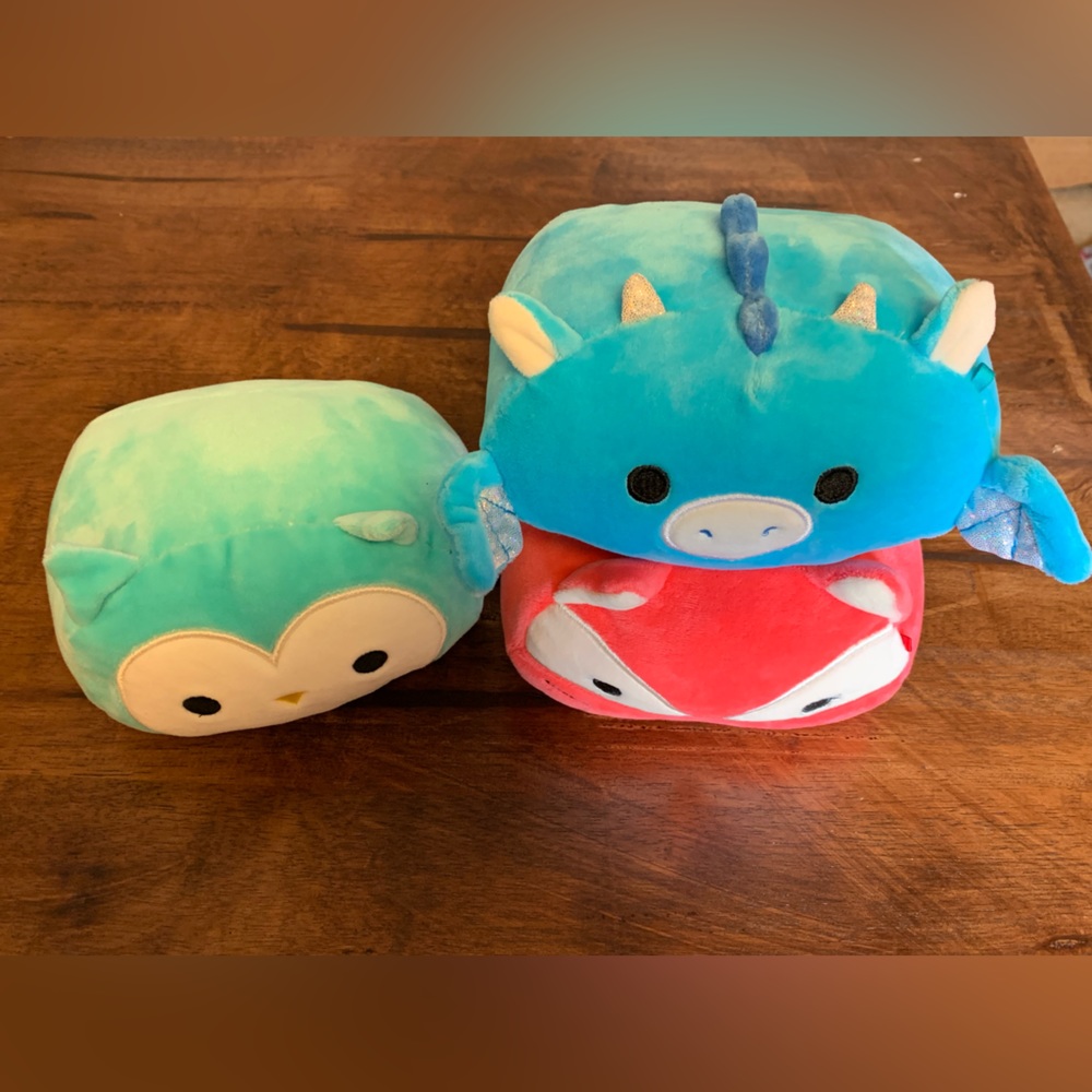 Lot of 4 Stack-a-Mallows Squishmallows Hedgehog, Dragon, Fox and Owl